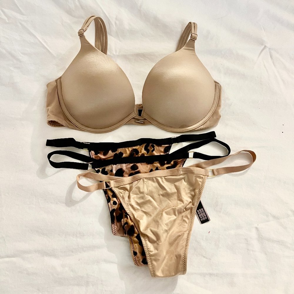 VS VERY SEXY Push-Up Bra 32C smooth nude set with 3 V-string panties Sm